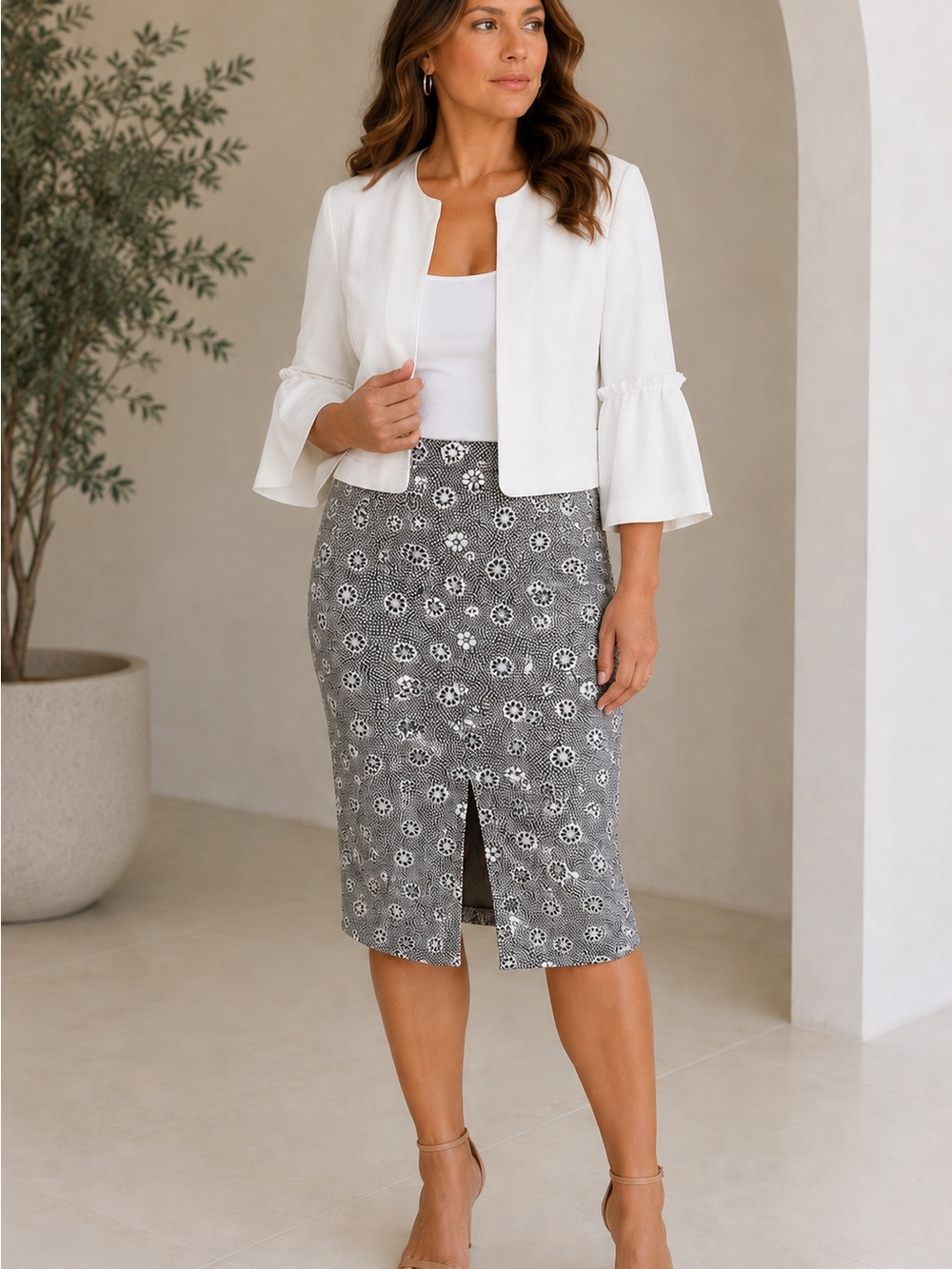 White Blazer With Ruffle Sleeves - Picture 2 of 9
